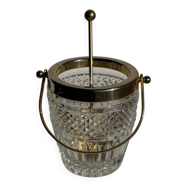 Petit seau à glaçons doré en verre pointes de diamant et sa cuiller