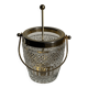 Small golden glass ice bucket with diamond point design and its scoop.