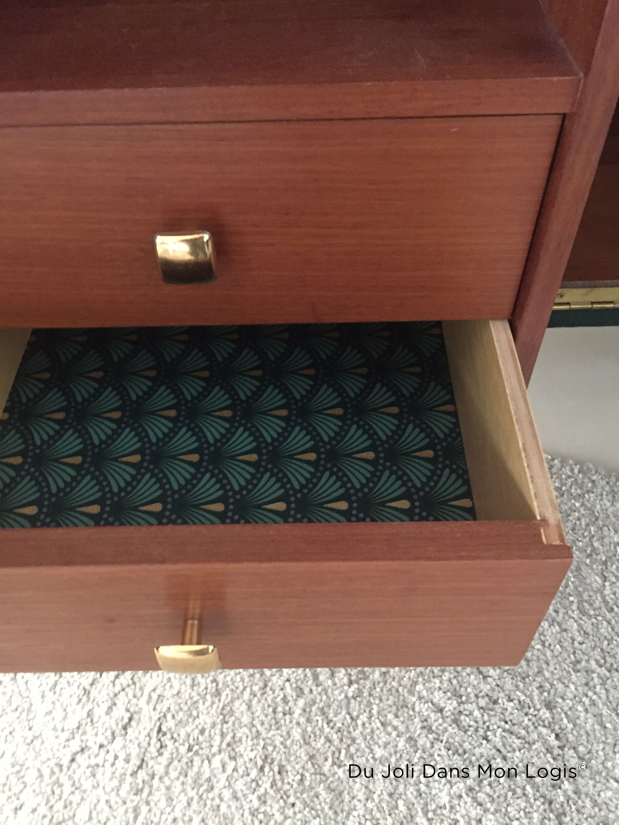 Vintage Scandinavian buffet with wooden compass feet and brass