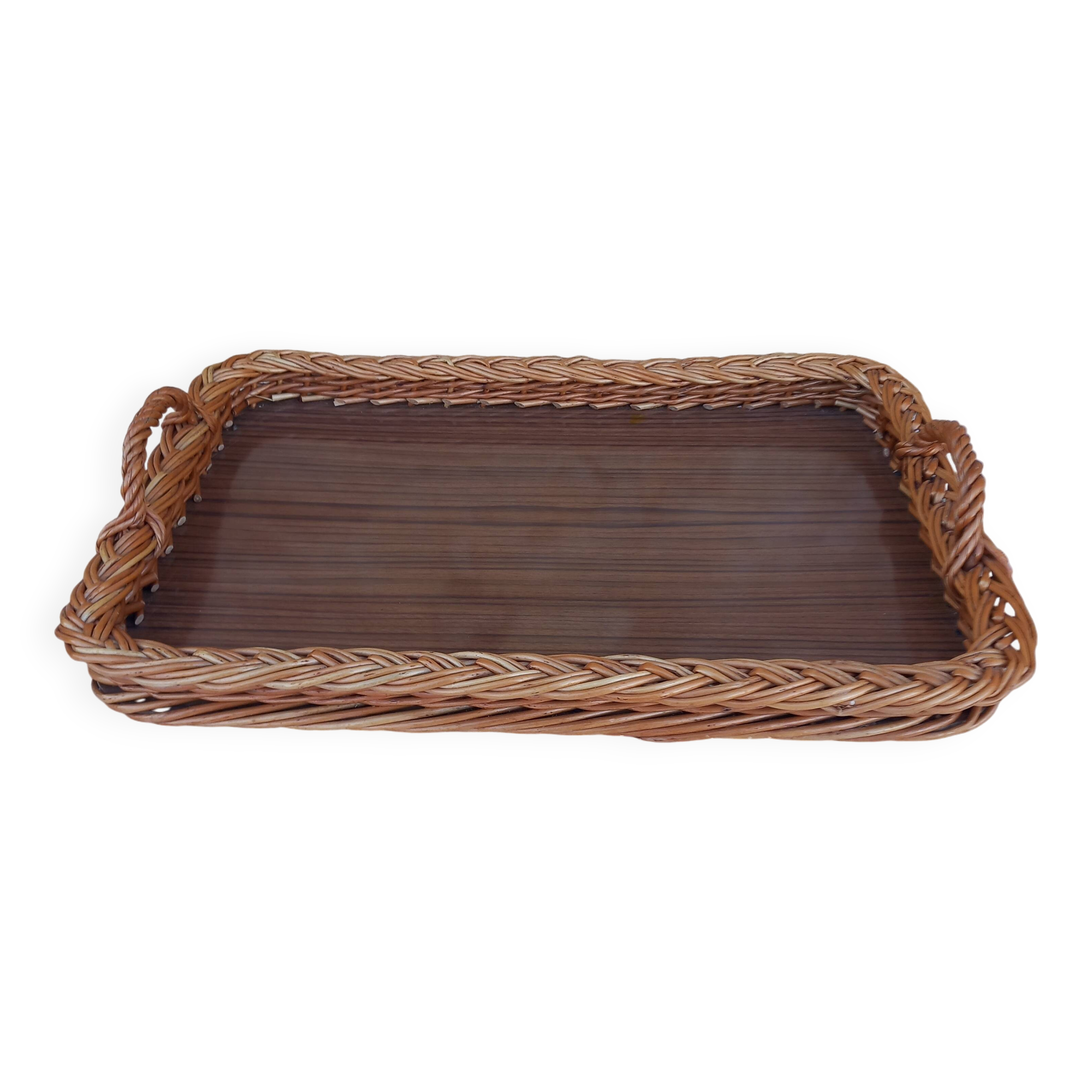 Vintage seventies rattan and formica tray