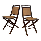 Pair of folding cane chairs