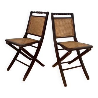 Pair of folding cane chairs