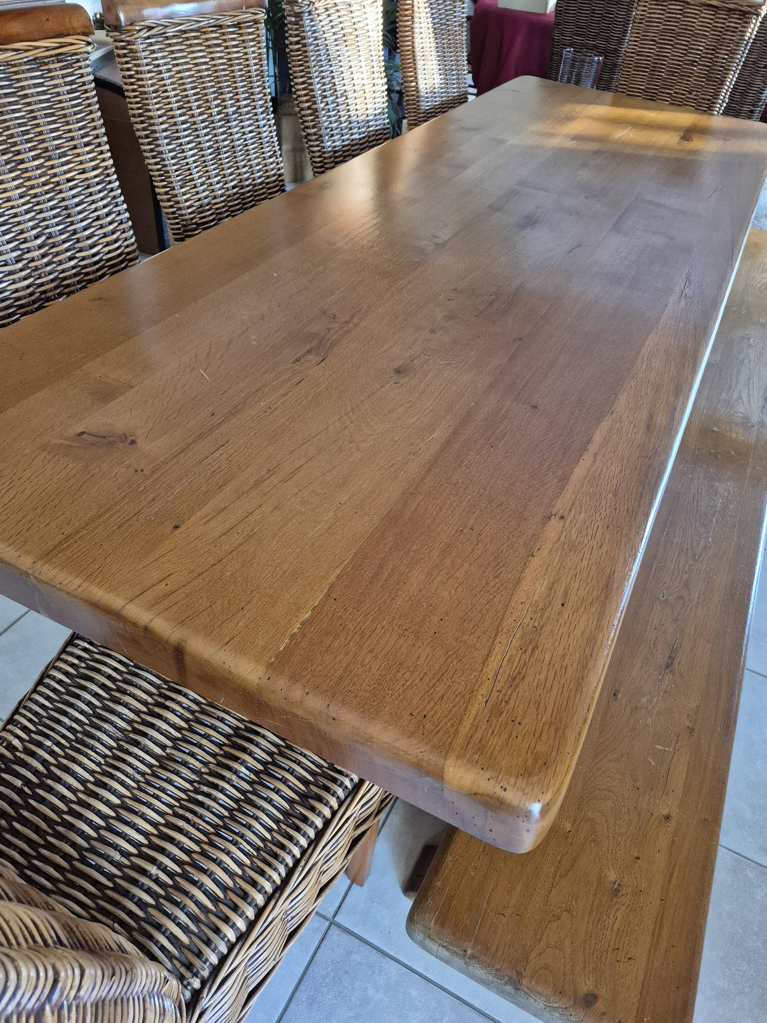 Monastery set in solid oak – table 2.60 m, benches and chairs