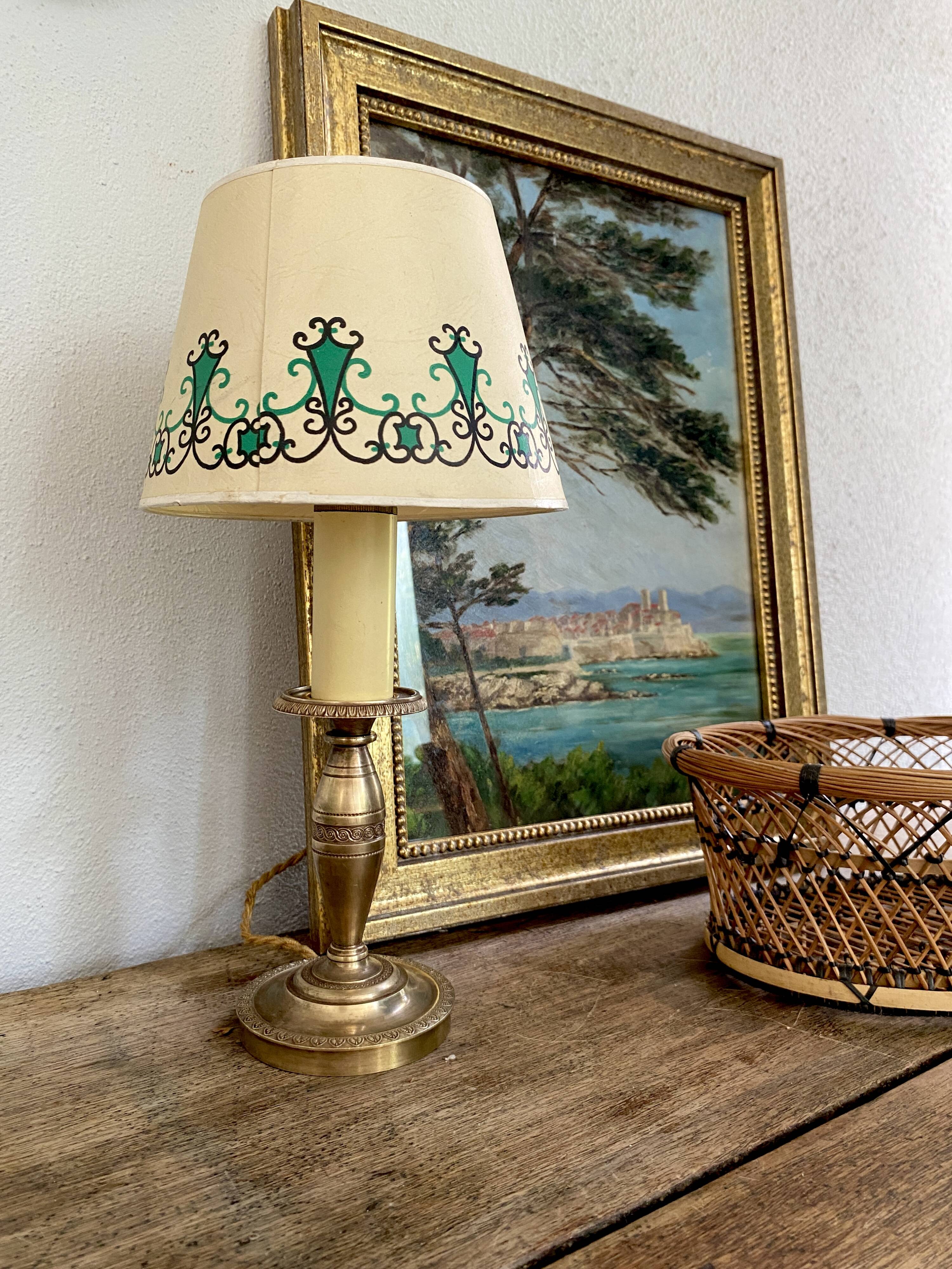 Brass lamp, 2 M new fabric cable, painted lampshade