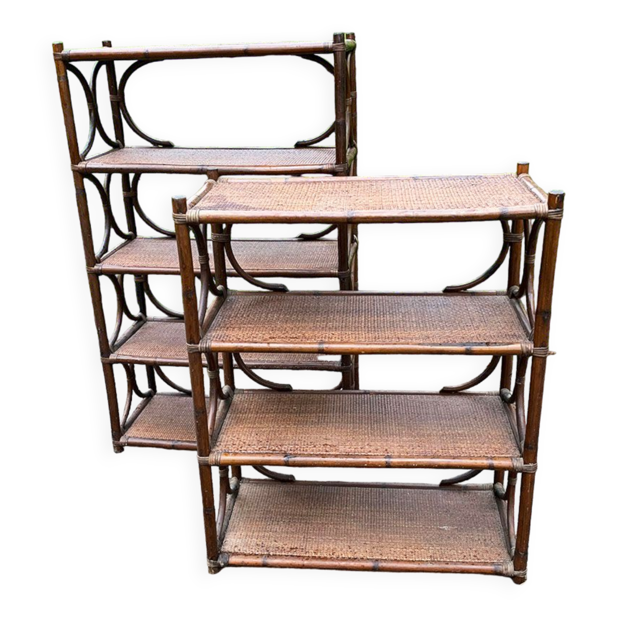 Old bookcase / bamboo shelf / dark rattan h 100 cm