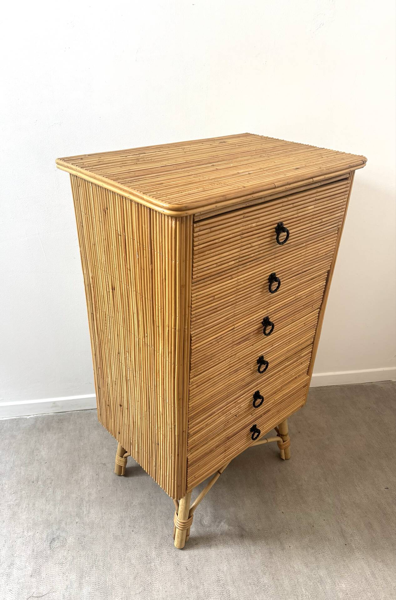 Vintage rattan chest of drawers by Audoux Minet