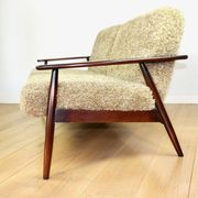 Beautiful vintage three-seater sofa from the 80s with removable cushions - long pile khaki, dark beige