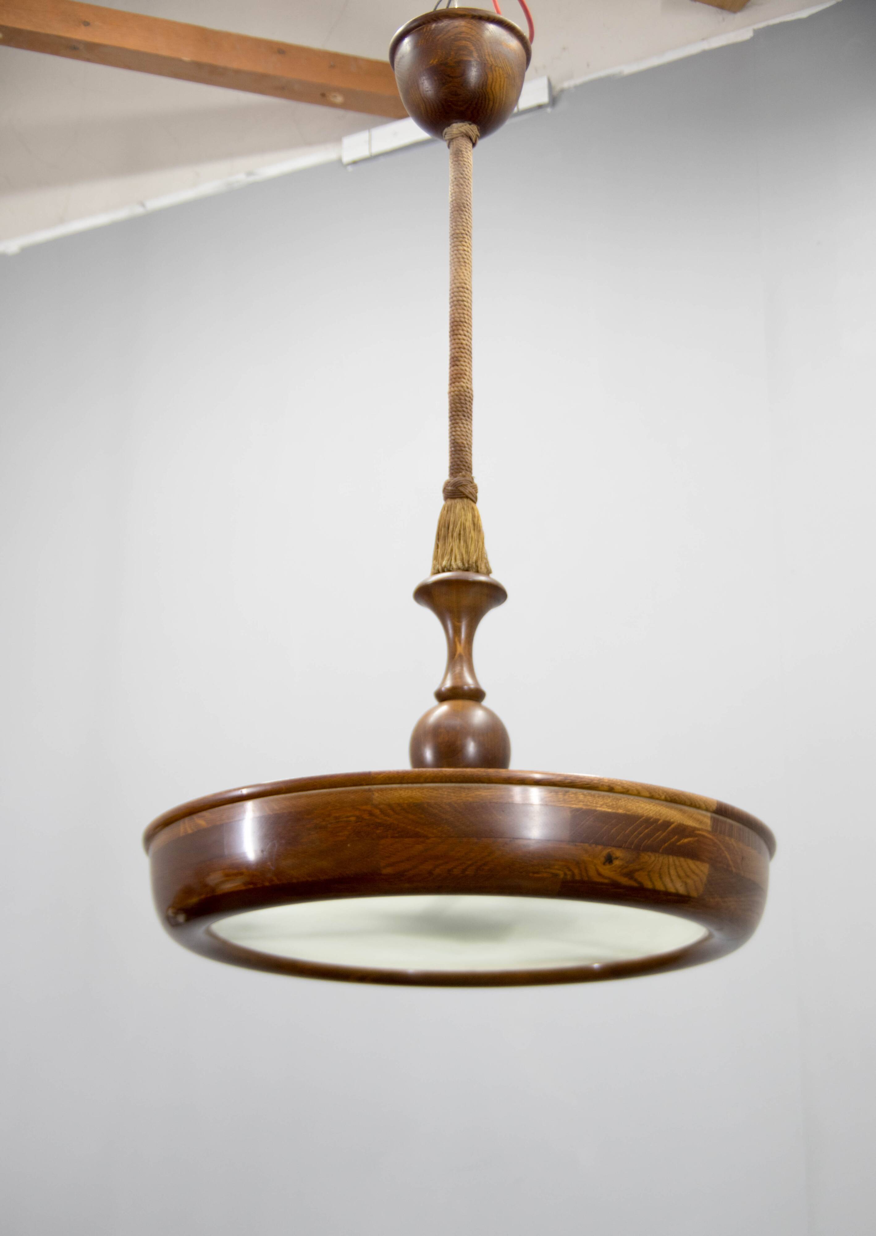 Large Wooden Art Deco Chandelier, 1930s