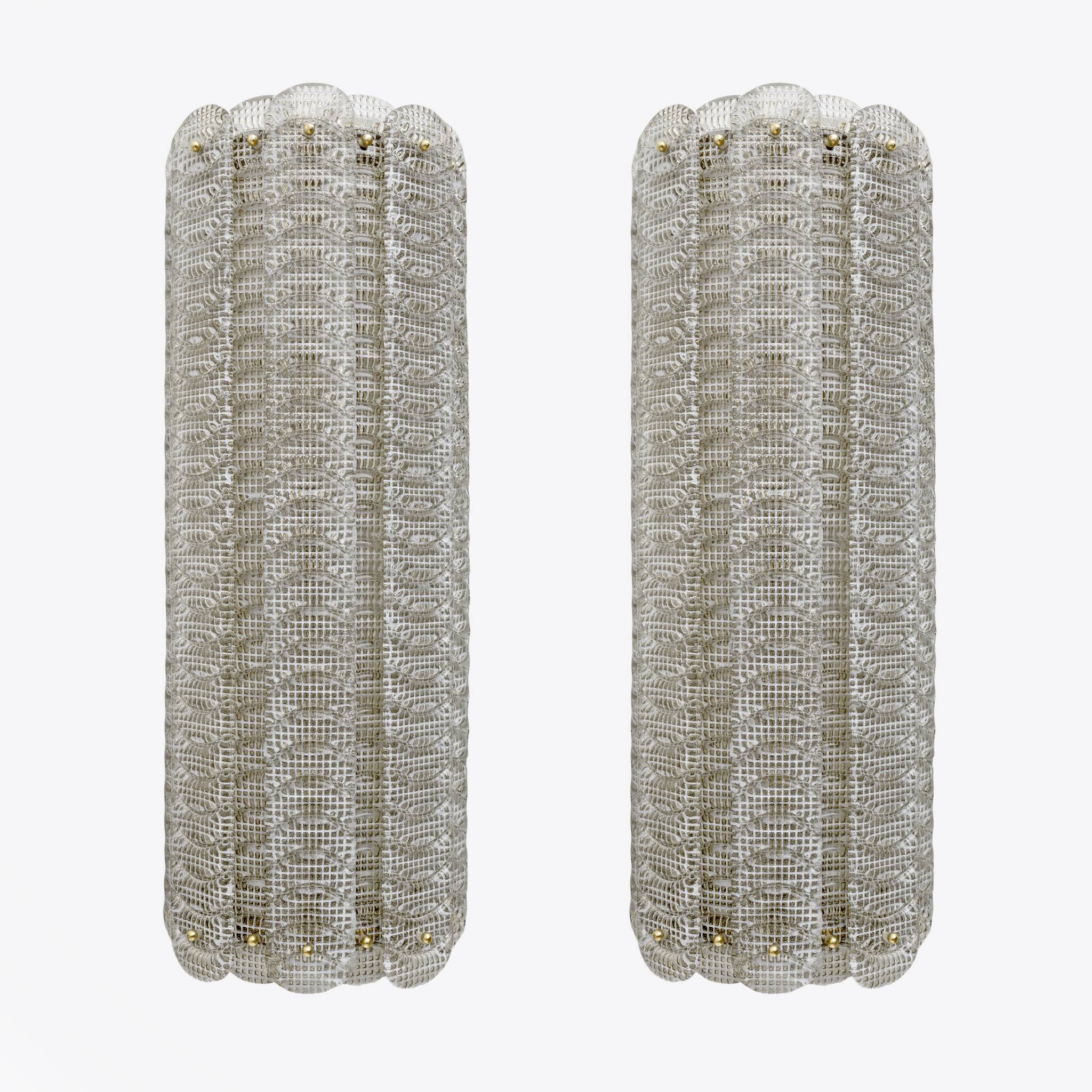 Pair of Mid-century Modern Style Italian Murano Glass Sconces "Reticello"