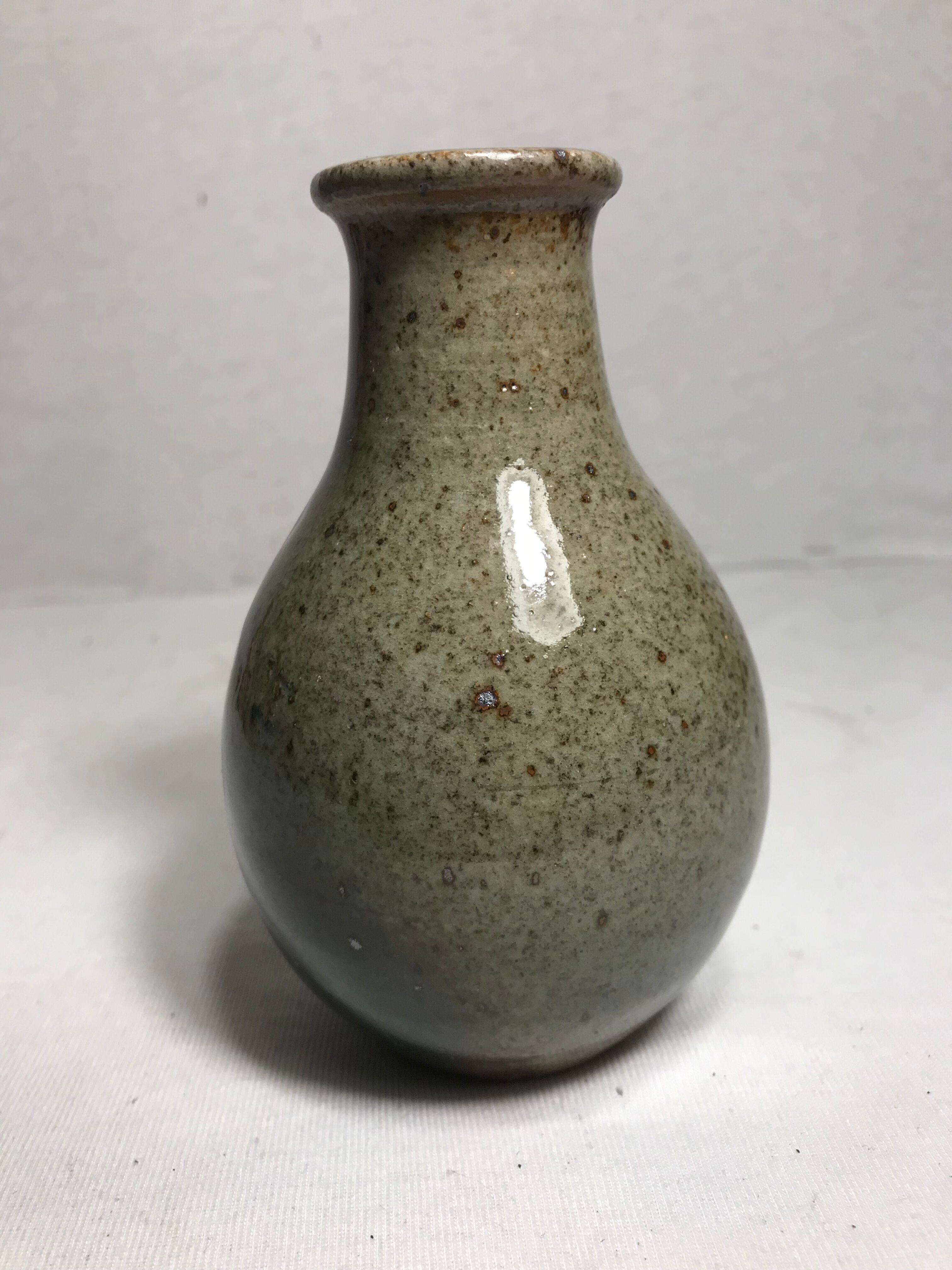 Old Villenauxe ceramic stoneware vase, vintage green grey