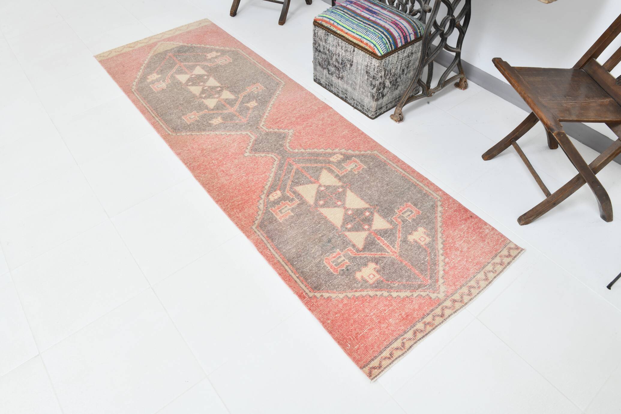 2x8 Soft Pastel Red Turkish Vintage Runner Rug, 78x246Cm FREE SHIPPING