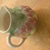 Pitcher, slurry carafe with fruit pattern, vintage glazed ceramic