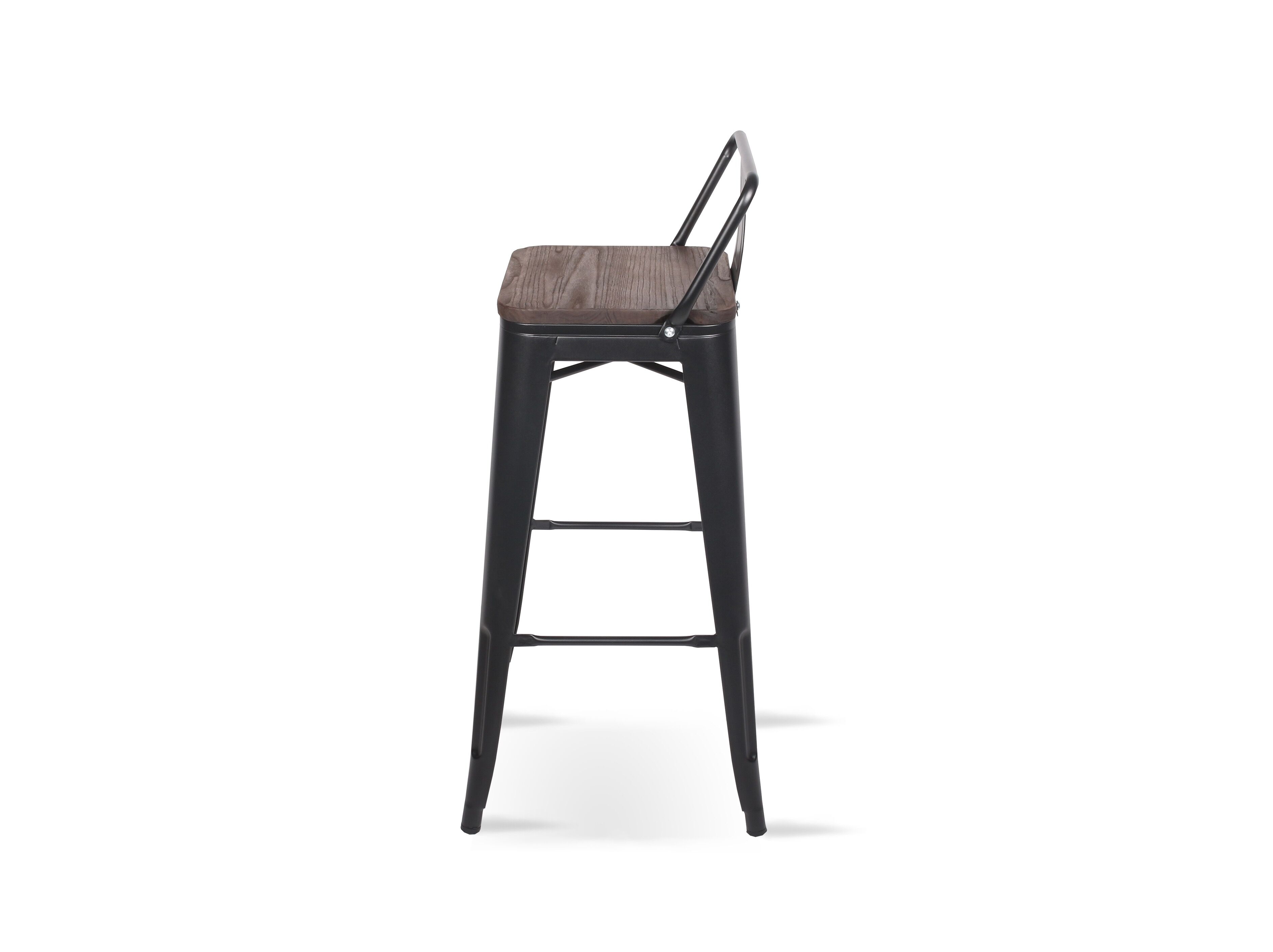 Industrial style bar chair Black metal and dark wood seat with backrest height 66cm