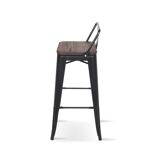 Industrial style bar chair Black metal and dark wood seat with backrest height 66cm