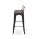 Chaise de bar de style industriel Métal noir et assise bois foncé avec dossier hauteur 66cm
