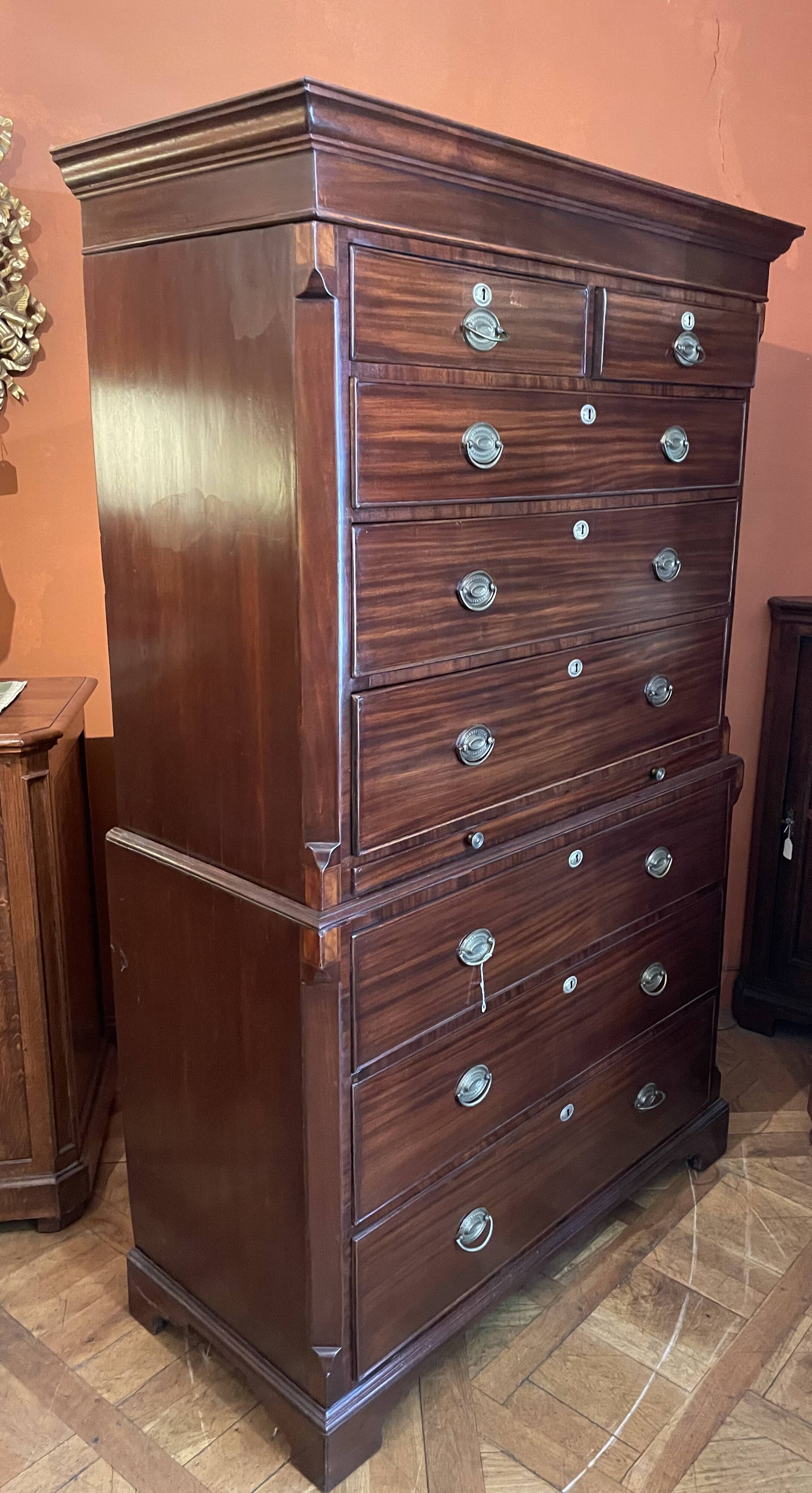 tallboy chest on chest in mahogany - 18th century