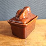 Vintage Rabbit Terrine in Glazed Ceramic - Brown Barbotine