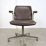 Mid-Century Italian Brown Leather Swivel Chair
