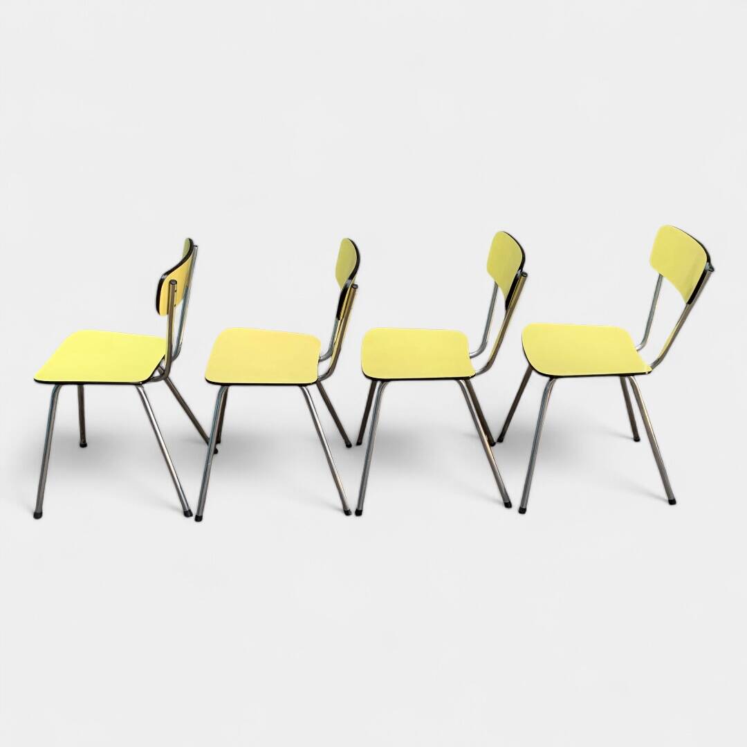Yellow Formica chairs with compass legs, 1950s