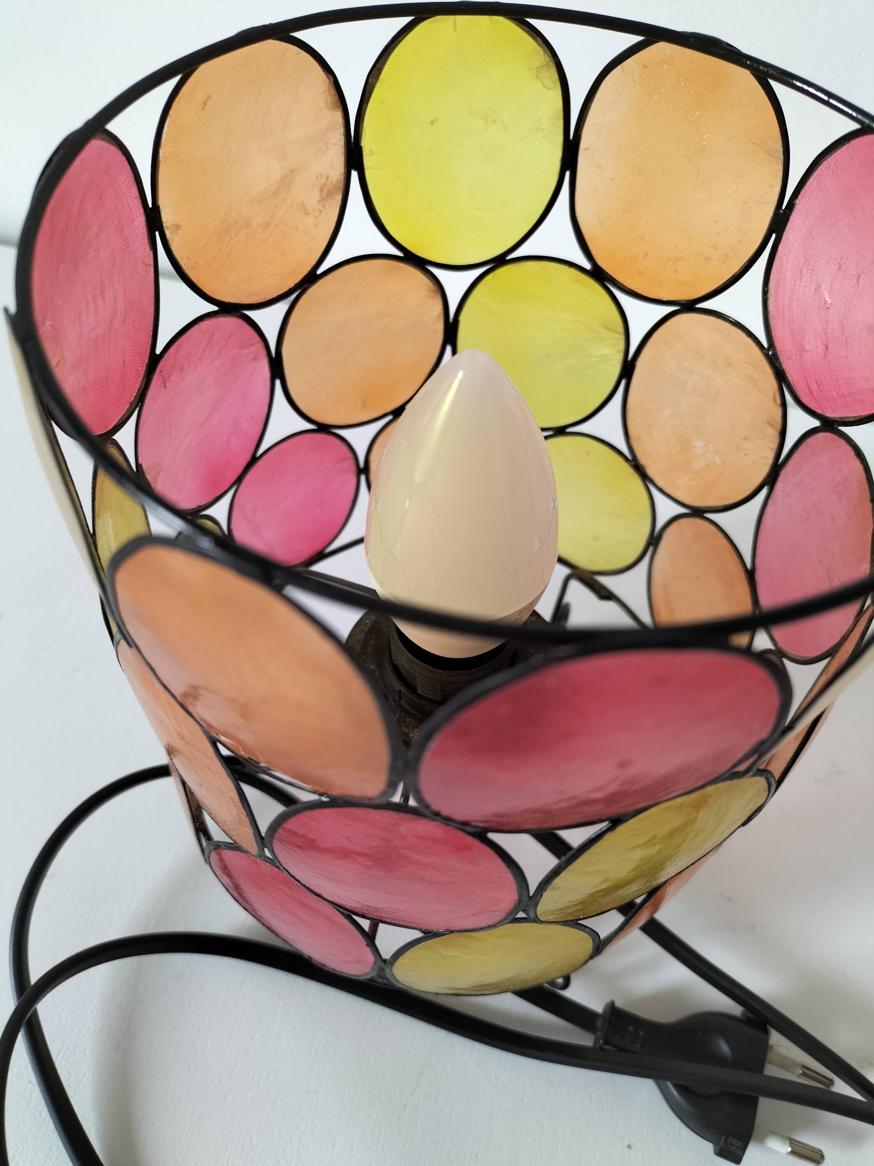 Bohemian mood lamp in Capiz shell and metal - Asian crafts