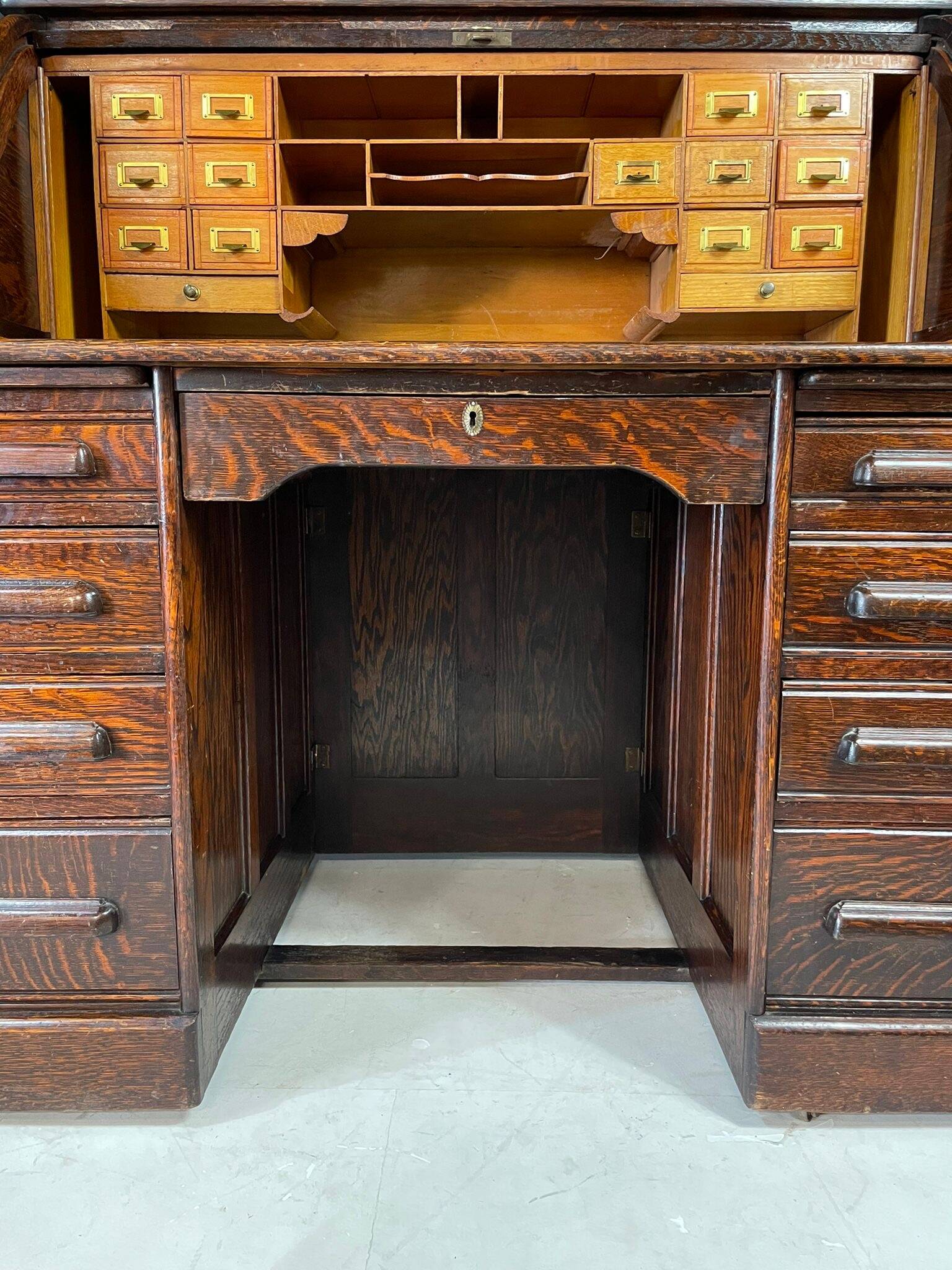 American roll-top desk, solid oak, Czechoslovakia, 1930s