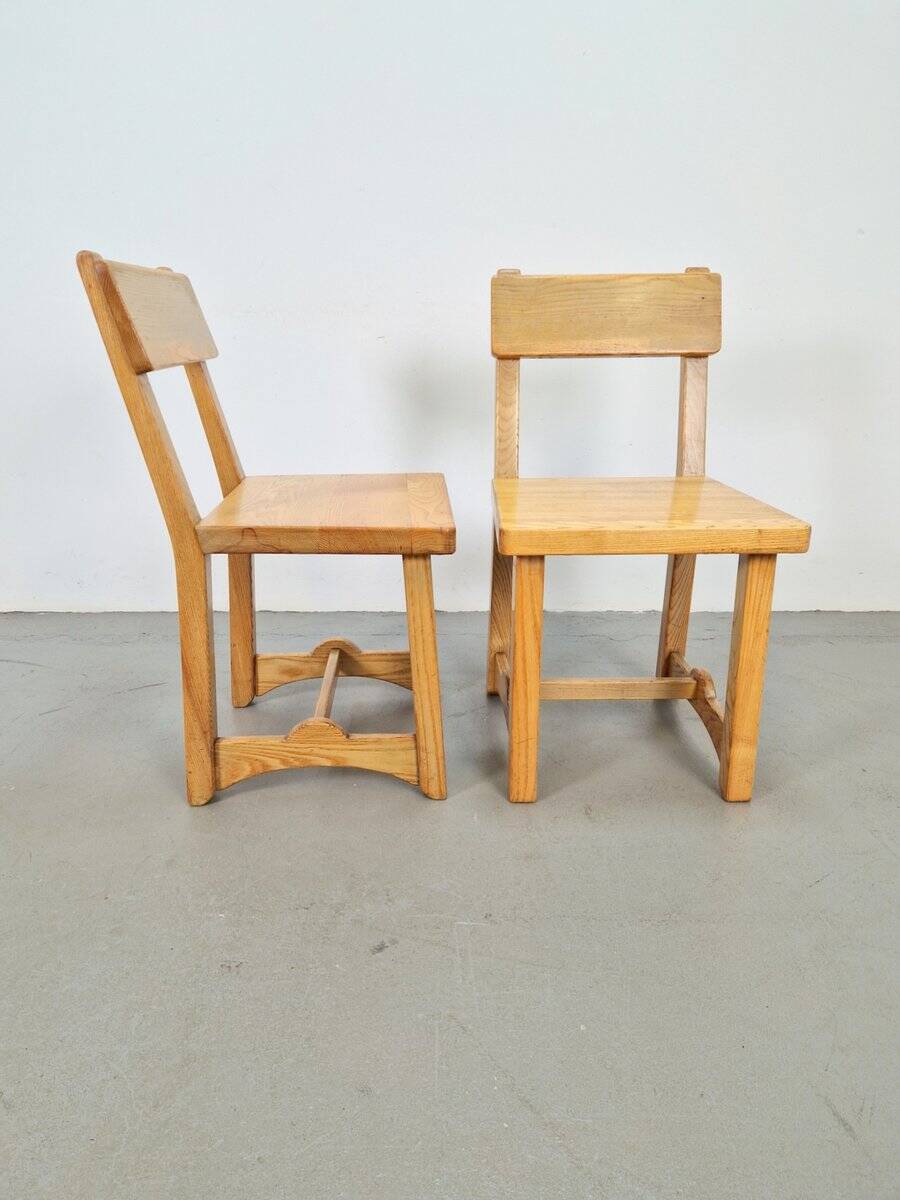 Vintage Brutalist Elm Chairs, Denmark, 1960s, Set of 2