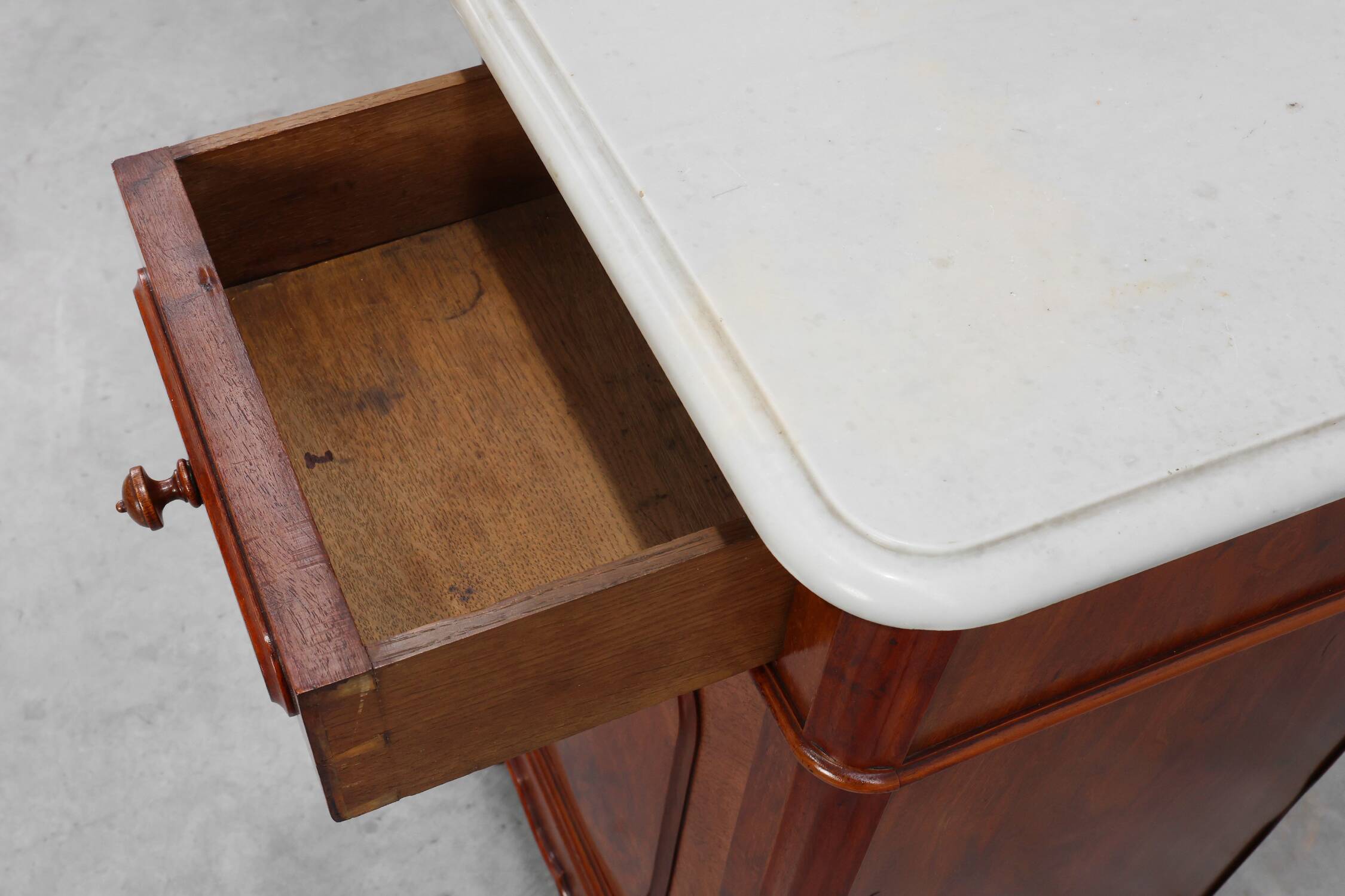 Pair Louis XV nightstands with Carrara marble top, France ca. 1890