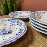 Ensemble de 6 assiettes creuses décor bleu Moustiers