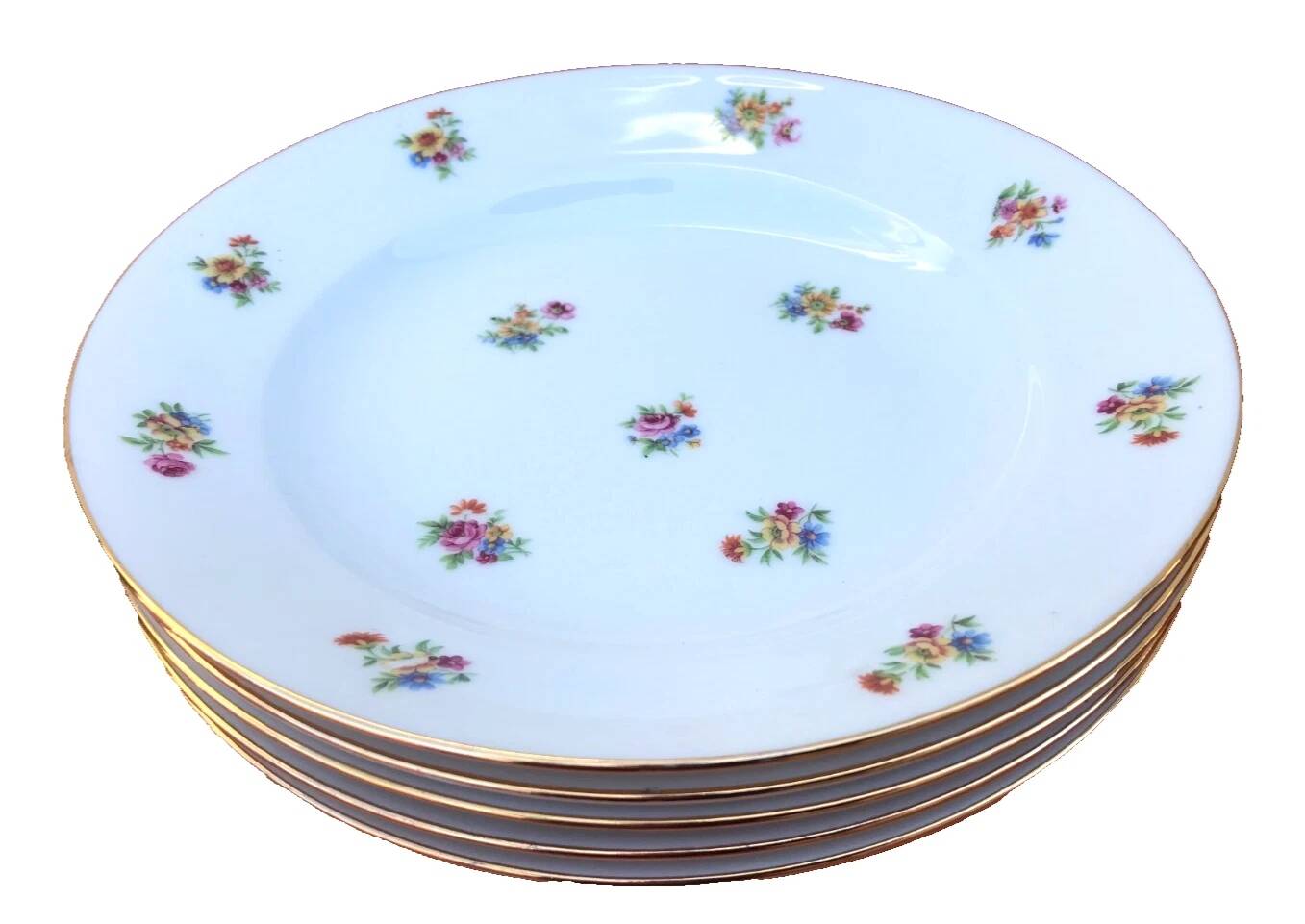 5 antique porcelain soup plates PN France