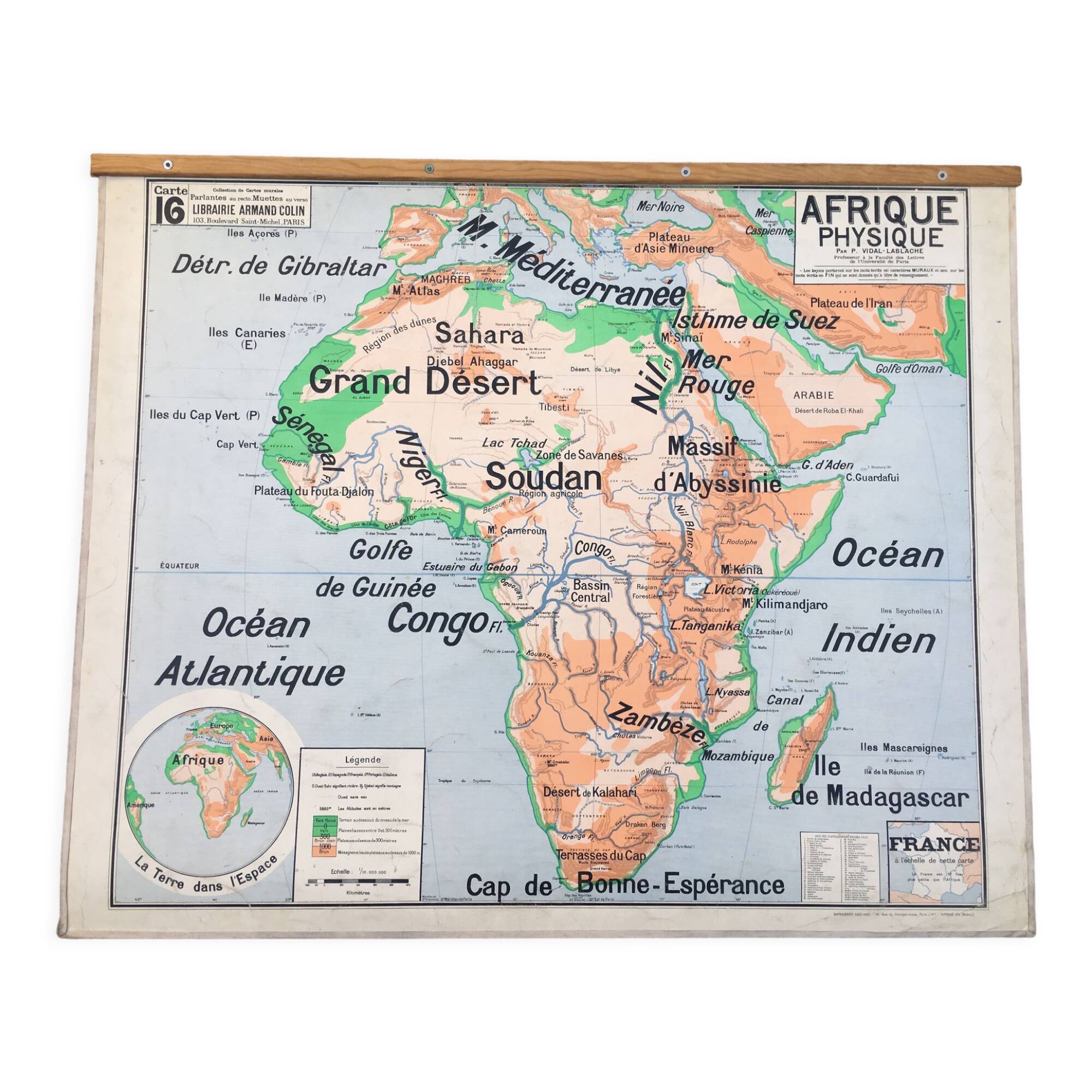 School map africa physical vidal lablache 16 vintage