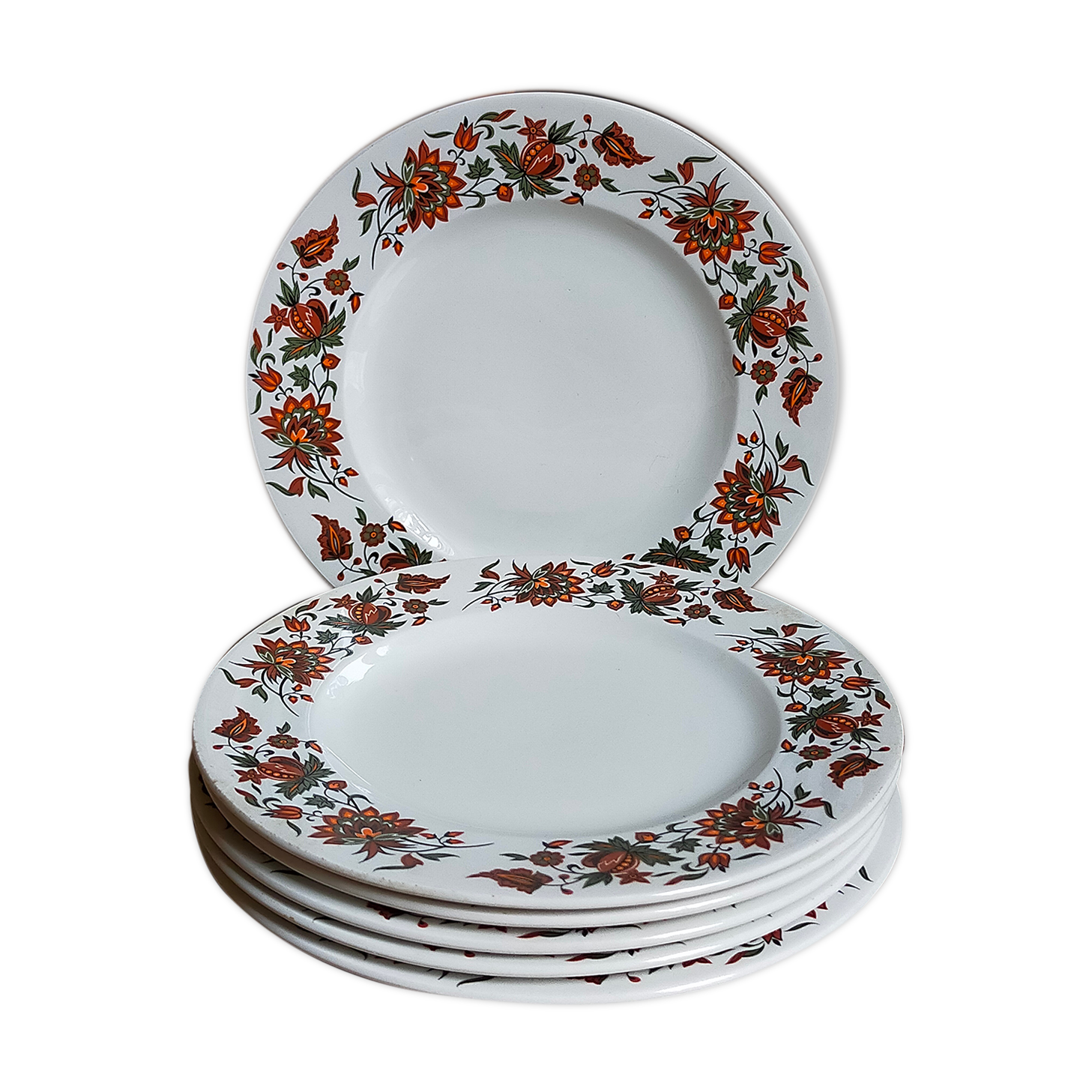 Six vintage English fine porcelain dessert plates