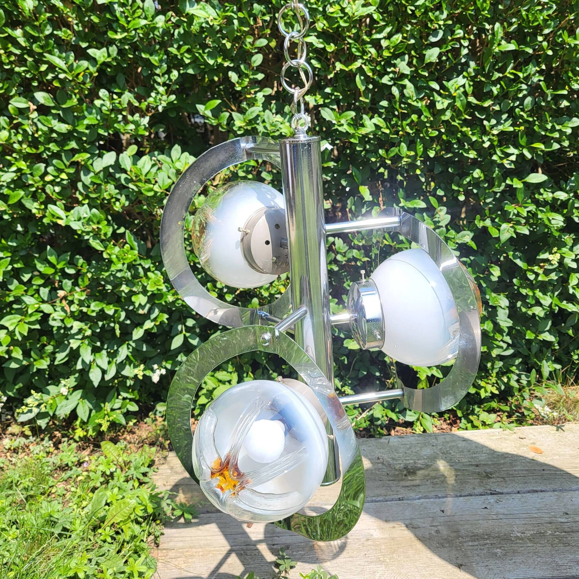 Pendant lamp, chandelier, chrome and Murano glass, Mazzega, Italy, 1960-70