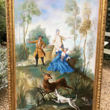 Large hunting painting after Oudry signed Dagher .oil on canvas framed
