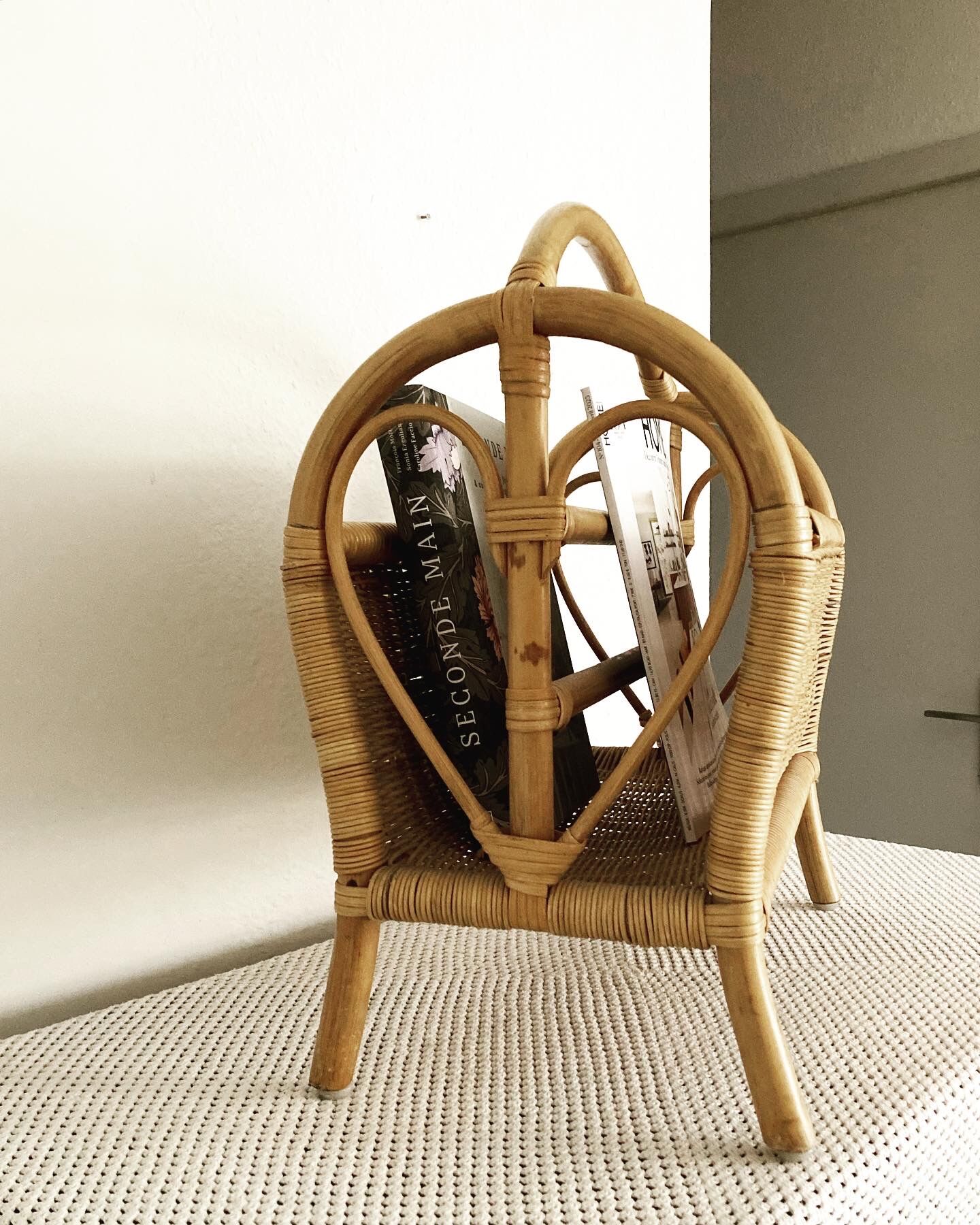 Vintage rattan magazine holder