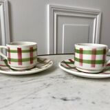 Duo of coffee cups and sub-cups Scottish / Vichy pattern 50s