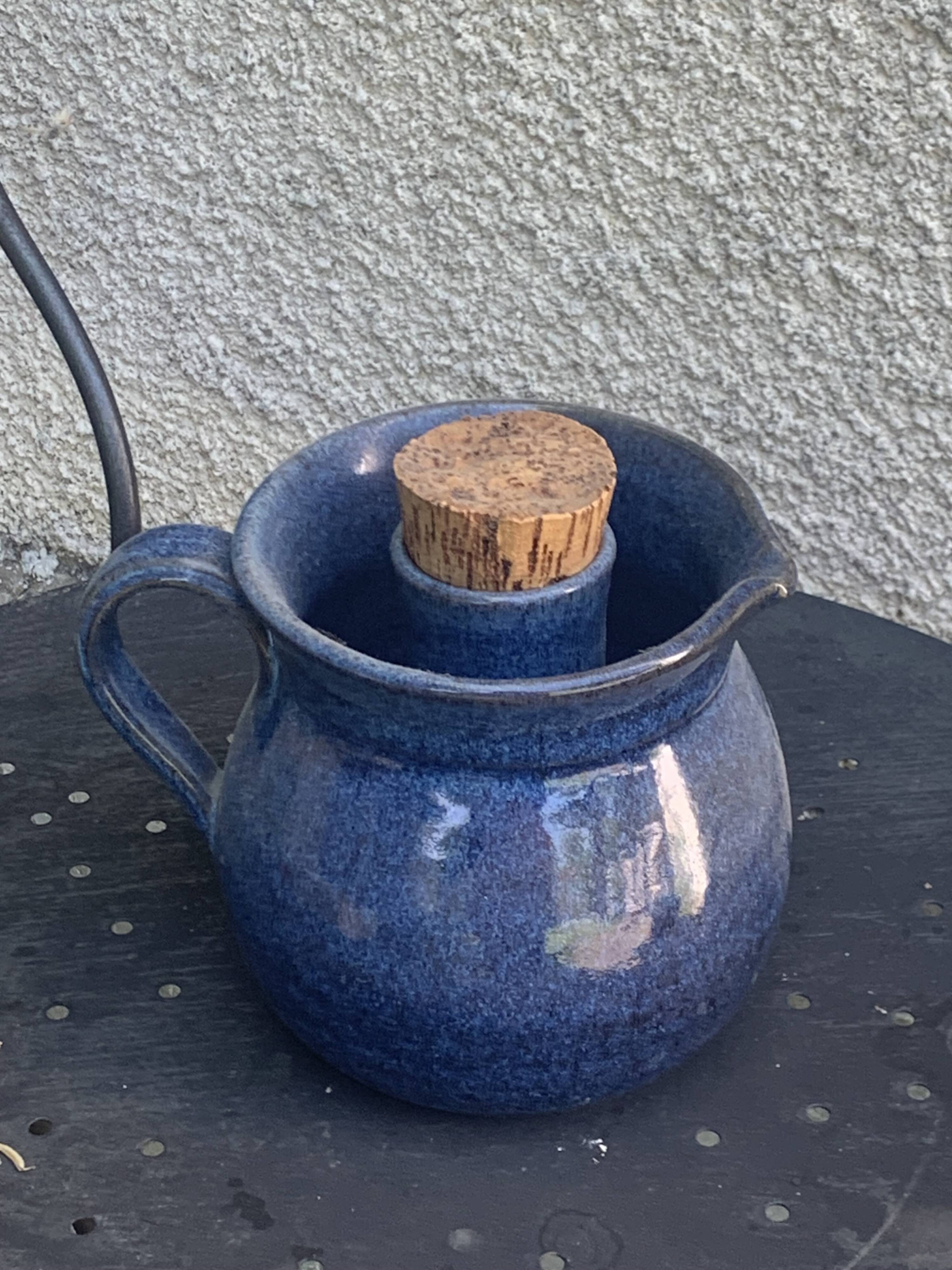 Pitcher, carafe, refreshing jug, ice cube jug, in blue glazed stoneware