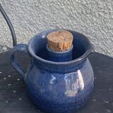Pitcher, carafe, refreshing jug, ice cube jug, in blue glazed stoneware