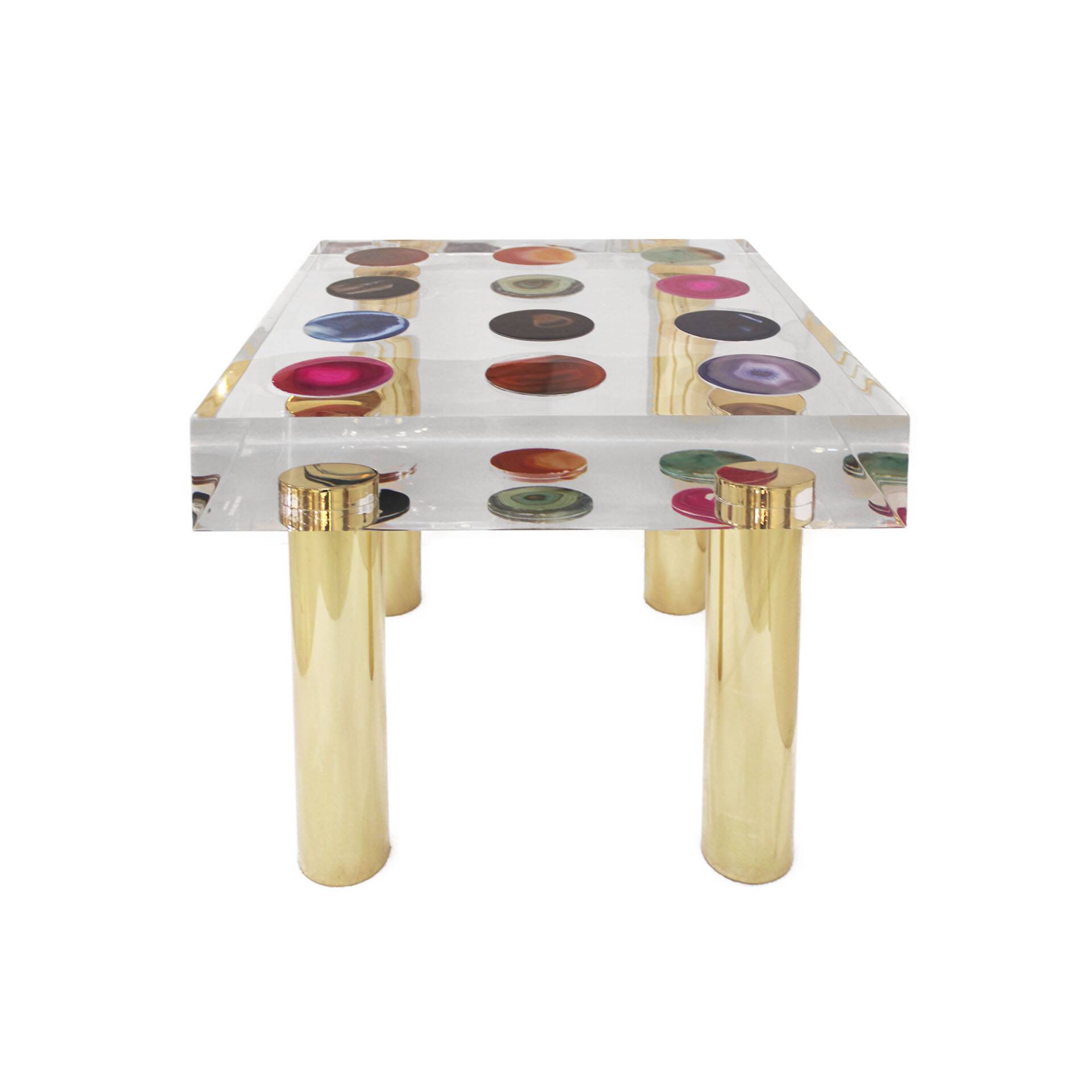 Superego Contemporary Modern Italian Plexiglass and Brass Side Table