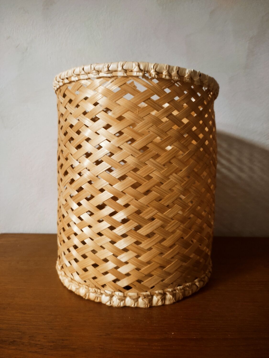 Braided bamboo wastepaper basket