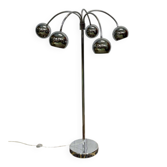 1980s chrome floor lamp with 5 adjustable branches