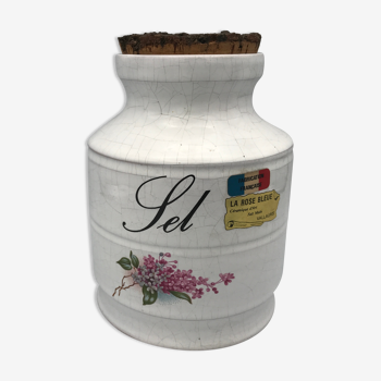 Pot à épices sel vintage en céramique de Vallauris effet craquelée à décor de fleur