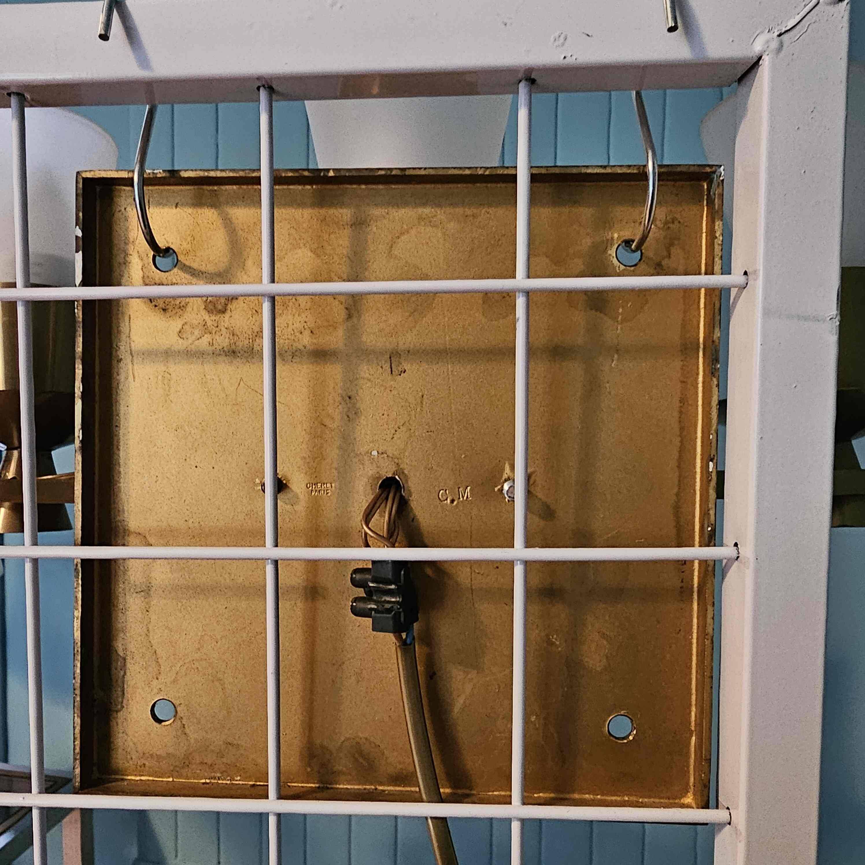 Maison cheret, pair of 3-light wall lights in ronze, brass and glass, circa 1950/1960