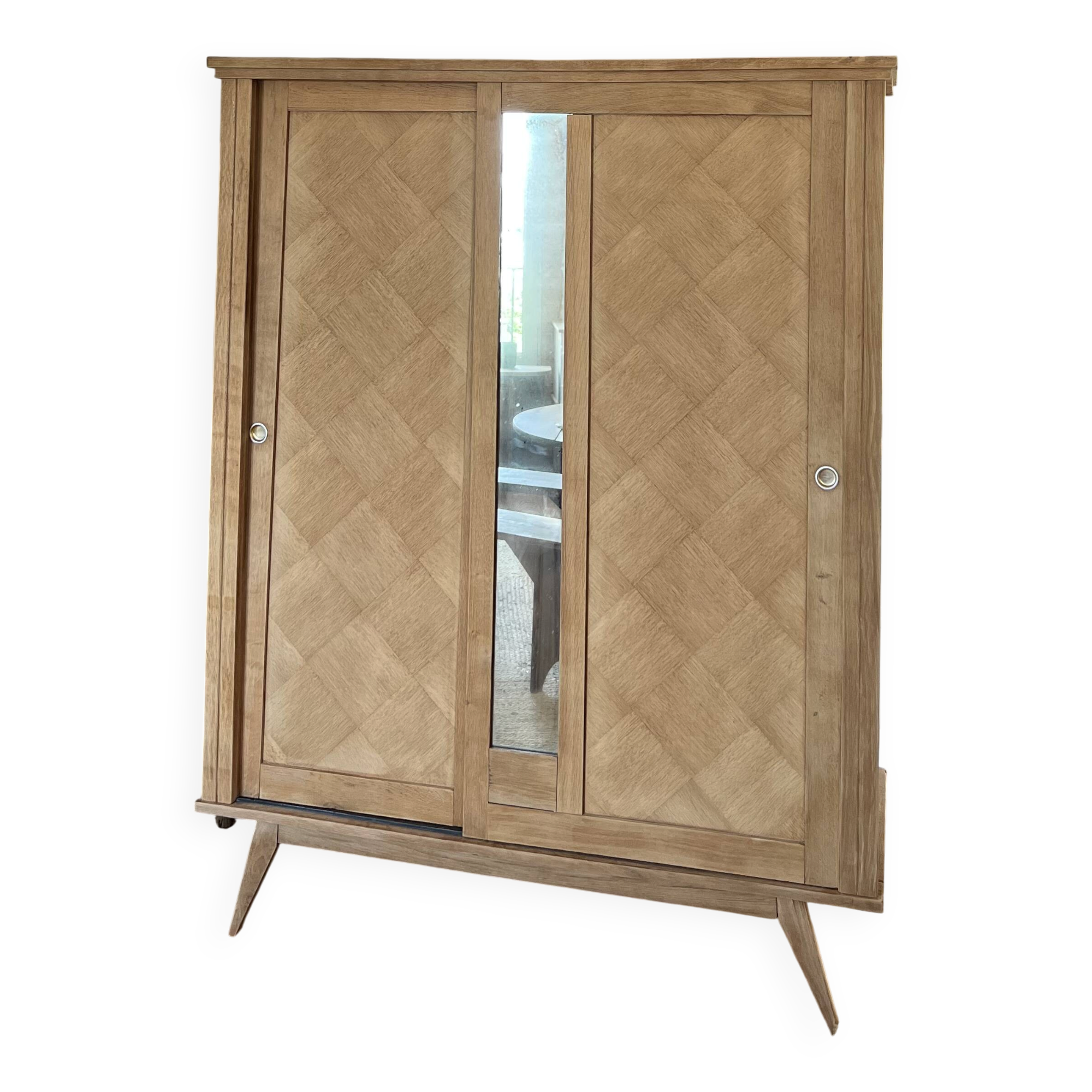 Armoire penderie vintage des années 60 en chêne brut