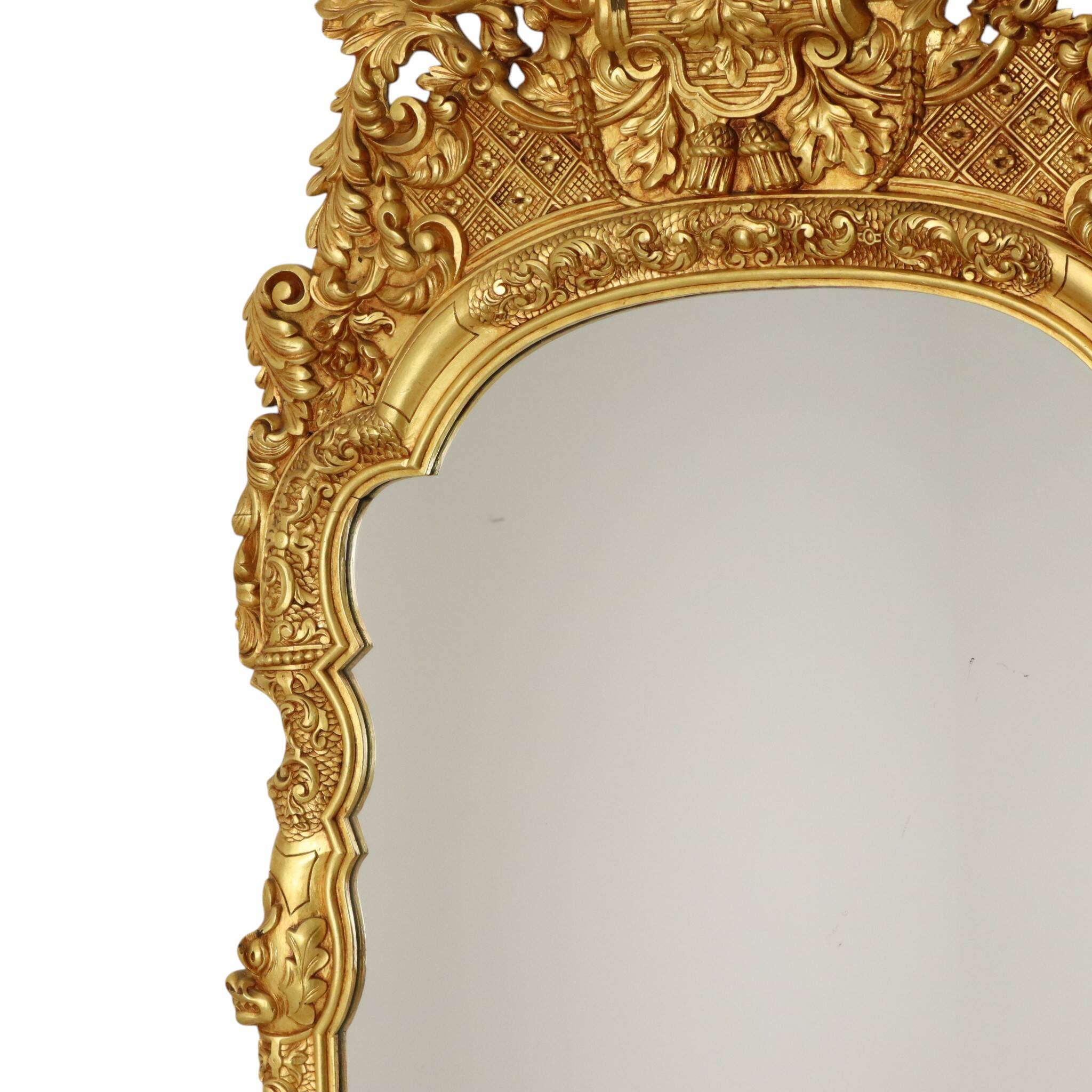 Large Classic Wooden Mirror, Rococo Style Chinoiserie, 124 cm
