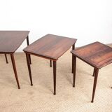 Three Danish nesting tables in rosewood by Mobelintersia 1960.