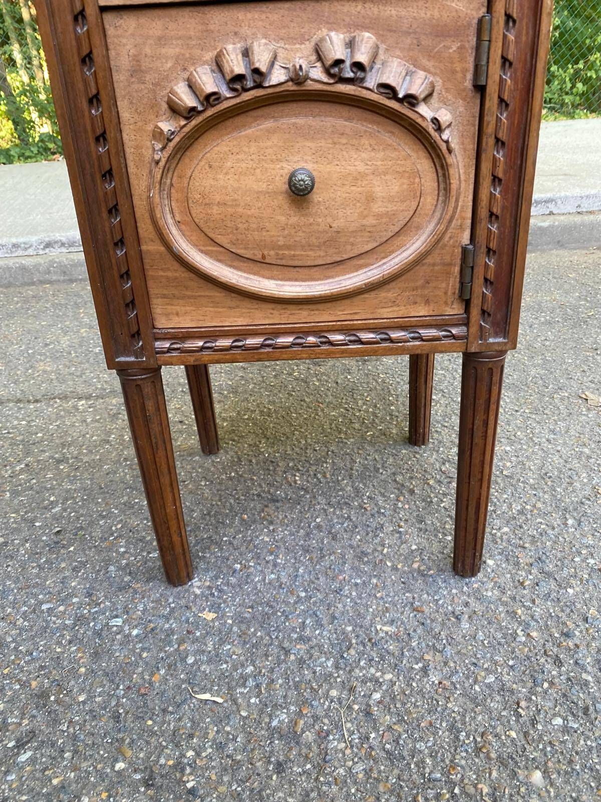 Louis XVI Napoléon III bedside table in carved solid wood from the 19th century.