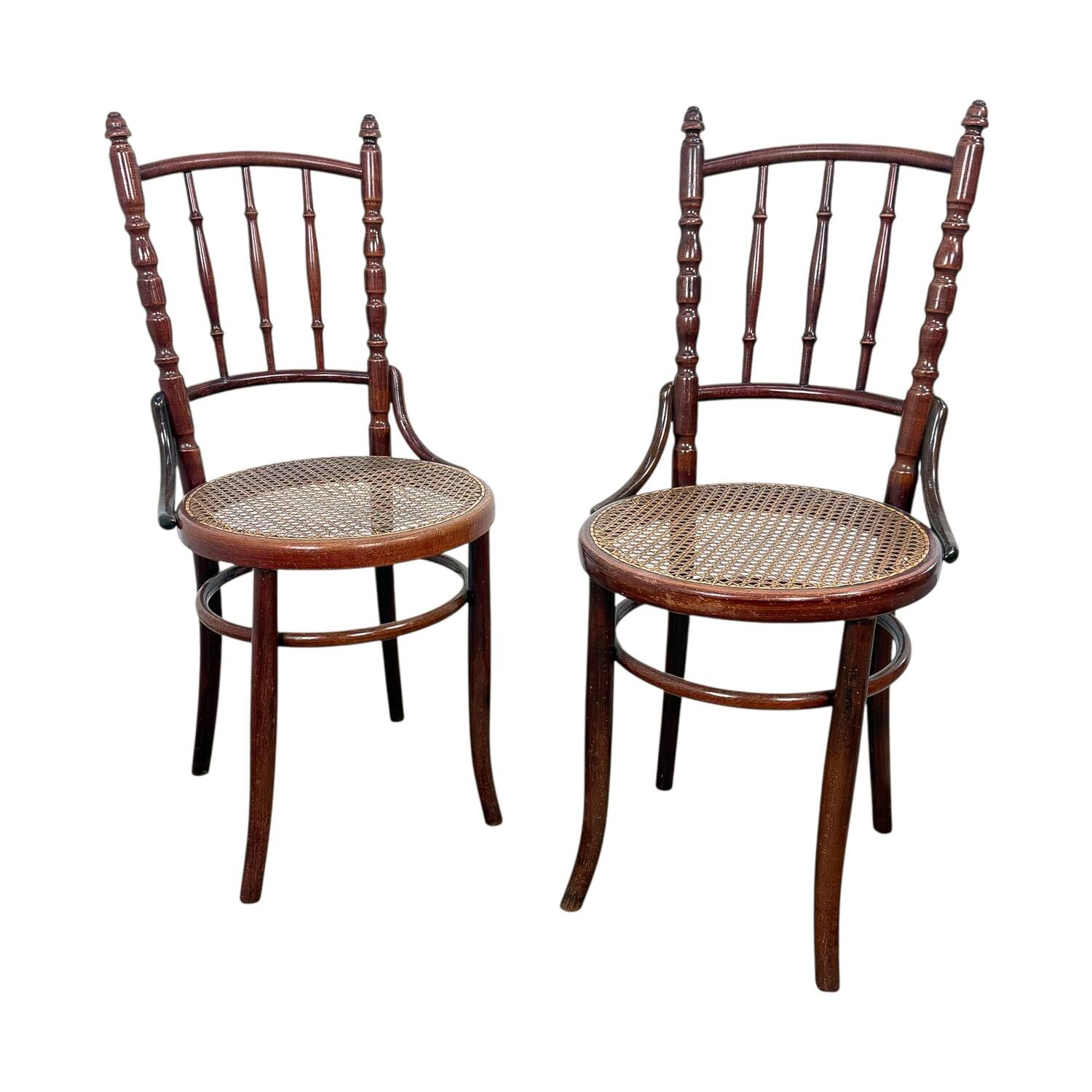 Set of Two Antique Fischel Bentwood Chairs – Vienna Café Chairs – Cane Seat
