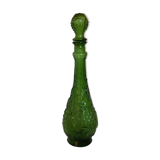 Green carafe bottle with apple, pear, grape pattern, Italy