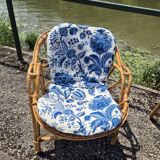 Rattan lounge two armchairs and a vintage bench 1950s