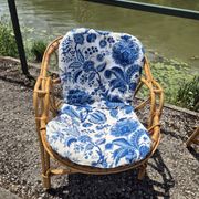 Rattan lounge with two armchairs and a vintage 1950s bench.